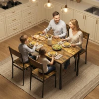 HOMCOM Ensemble table salle à manger avec 4 chaises, table de cuisine avec chaises 4 personnes, pieds en métal, brun rustique(m-8)