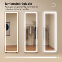 HOMCOM Miroir sur Pied avec LED 150 x 50 cm, 3 Couleurs, Dimmable, Fonction de Mémoire, Verre Trempé 4 mm, Transparent(m-5)