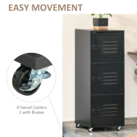 HOMCOM Rolling Storage Cabinet 3-Tier Mobile File Cabinet with Wheels & Metal Doors for Home Office, Living Room, Black(m-6)