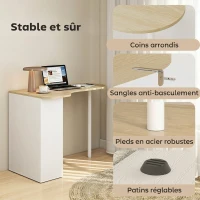 HOMCOM Bureau irrégulier table d'ordinateur 100 x 59 cm avec 6 compartiments, 4 étagères réglables et cadre en acier, chêne(m-7)