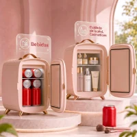 HOMCOM Nevera para Cosméticos Pequeña con 6L Capacidad con Puerta con Espejo y Luces LED Ajustables 24,3x19,4x35,6 cm Rosa(m-7)
