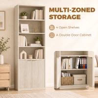 HOMCOM Bookcase Adjustable Shelf Bookshelf Anti-Tip Hardware 6-Tier, Oak Wood Effect(m-4)