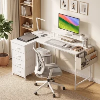 HOMCOM L Shaped Gaming Desk Reversible Power Outlets Corner Desk Storage Drawers Monitor Shelf 150 cm White(m-8)