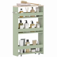 kleankin Chariot de rangement à 3 niveaux chariot de stockage étagère sur roulettes avec poignée - 48 x 15 x 80 cm vert(m-16)