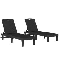 Outsunny Conjunto de 2 Tumbonas Reclinables de Plástico PP con Bandeja Lateral Respaldo Ajustable 5 Niveles 192x57x28,5 cm Negro(m-1)