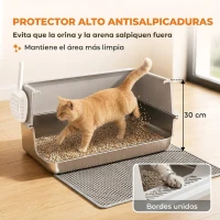 PawHut Arenero para Gatos de Acero Inoxidable XL con Borde Alto Pala Cepillo y Gancho Gris Claro(m-6)