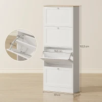 HOMCOM Meuble à chaussures 24 paires, armoire à chaussures avec 4 tiroirs rabattables, étagères réglables, 60x23,5x153cm, blanc(m-3)