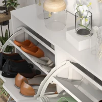 HOMCOM Zapatero Estrecho con 4 Cajones Abatibles y Patas de Madera Mueble Zapatero para 16 Pares 95x26x95 cm Blanco(m-13)