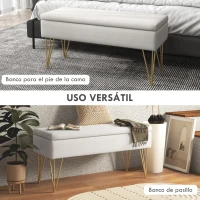 HOMCOM Banco Pie de Cama Tapizado en Lino Sintético con Patas de Acero y Asiento Acolchado Crema(m-8)