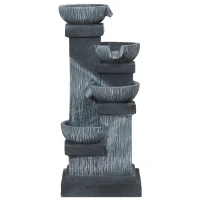 Outsunny Fontaine de Jardin Cascade Fontaine d'eau 4 niveaux avec lumières LED, résine, 38 x 36 x 85 cm, gris(m-12)
