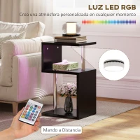 HOMCOM Mesa Auxiliar con Luz LED de 3 Niveles con Estantes y Estructura de Aluminio para Salón Dormitorio 44x38x75 cm Negro(m-5)