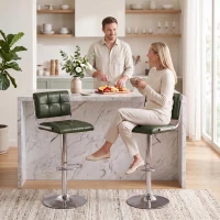 HOMCOM Bar Stools Modern PU Leather Adjustable Breakfast Bar Stools Backrest Set of 2 Green(m-14)