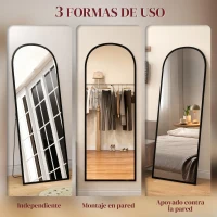 HOMCOM Espejo de Pie Cuerpo Entero de Aleación de Aluminio Espejo de Pared con 2 Formas de Uso Arqueado 60x1,5x165 cm Negro(m-7)