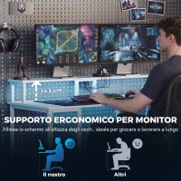 HOMCOM Scrivania per Computer Reversibile Ripiani, con Prese Elettriche e Luci LED, 120x50 cm, Bianco(m-6)