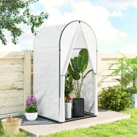 Outsunny Mini Greenhouse, Portable Green House with Roll-Up Door, PE Base, Small Greenhouse, 100 x 100 x 195 cm, White(m-10)