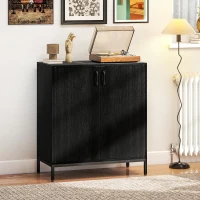 HOMCOM Aparador de Cocina Moderno Aparador para Salón con 2 Puertas Estante Ajustable y Base Elevada 80x40x90 cm Negro(m-10)