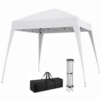 Outsunny Gazebo Pieghevole da Giardino 2.4x2.4m con Struttura in Acciaio e Corde Antivento, Bianco(m-1)