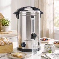 HOMCOM Distributeur d'Eau Chaude en Inox 8L 1500 W, 9 Niveaux de Température 30-110 °C, Maintien au Chaud, Robinet, Argenté(m-2)