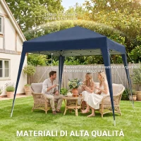Outsunny Gazebo Pieghevole da Giardino 2.4x2.4m con Struttura in Acciaio e Corde Antivento, Blu(m-4)