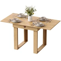 HOMCOM Folding Dining Table Under-Table Storage Extendable Kitchen Table Steel Rail Oak Effect(m-15)