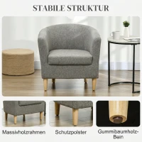 HOMCOM Fotoliu Modern tip Scoică din Material Textil cu Aspect de In și Picioare din Lemn, 74x63x73cm, Gri(m-5)