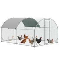 PawHut Grand enclos poulailler 10,64 ㎡ parc grillagé toit anti-UV porte verouillable 2,8 x 3,8 x 1,97 m argenté(m-12)