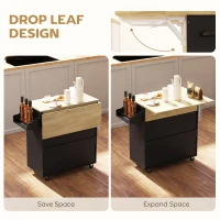 HOMCOM Kitchen Island with Drop Leaf, Rolling Kitchen Storage Trolley on Wheels with Drawer, Spice Rack and Towel Rack, Black(m-4)