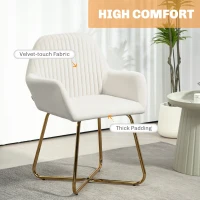 HOMCOM Modern Arm Chair Set of 2 Upholstered Accent Chair with Metal Base for Living Room Cream White(m-5)