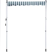 Outsunny Toldo Manual Retráctil 200x150x170-280 cm para Balcón y Terraza con Altura Ajustable con Manivela Rayas Verde y Blanco(m-9)