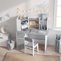 AIYAPLAY Kids Desk and Chair Set Storage Shelves Kids Desk Adjustable Tablet Stand Cork Board Pen Holder Grey(m-8)
