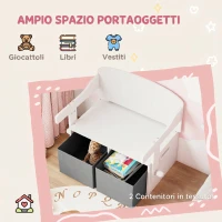 AIYAPLAY 3 in 1 Panca Porta Giochi per Bambini 3-6 Anni, Convertibile in Tavolo e Sedia con 2 Contenitori, Bianco(m-5)