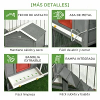 PawHut Gallinero para Exterior Grande de Madera 300x66x116 cm con Nido Corral Bandeja Extraíble Techo Asfáltico Rampa Gris(m-7)
