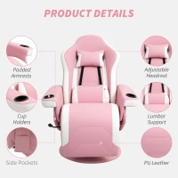 HOMCOM Manual Recliner Armchair PU Leather Lounge Chair w Adjustable Leg Rest, 135° Reclining Function, 360° Swivel, Pink(m-6)