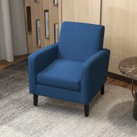 HOMCOM 2 Pieces Modern Armchairs with Rubber Wood Legs, Upholstered Accent Chairs, Single Sofa for Living Room, Bedroom, Blue(m-8)