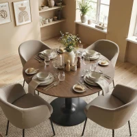 HOMCOM Table à manger ronde pour 4-6 personnes, table de cuisine avec large plateau et base en acier, Ø 110 x 78 cm, marron(m-11)