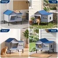 PawHut Niche Chauffante pour Chat d'Extérieur Imperméable Base Surélevée 5 cm Coussin Chauffant 55°C 51 x 41 x 55 cm Gris Clair(m-9)