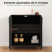 HOMCOM Aparador de Cocina Moderno Aparador para Salón con 2 Puertas Estante Ajustable y Base Elevada 80x40x90 cm Negro(m-5)