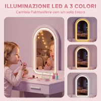 AIYAPLAY Set Toeletta Trucco Bambina con Sgabello, Specchio e LED a 3 Colori, Età 3-8 Anni, Rosa(m-4)