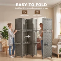 HOMCOM Wave Fibre Freestanding Folding Privacy Screen Panels, Room Divider, Grey(m-4)