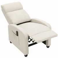 HOMCOM Fauteuil de Relaxation et Massage avec Inclinaison Manuelle Dossier Repose-Pied réglable revêtement synthétique Crème(m-11)