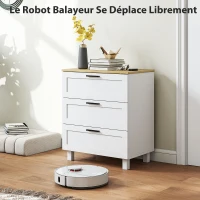 HOMCOM Commode 3 tiroirs meuble de rangement style moderne pieds en bois massif et plateau effet bois, 60 x 38 x 71 cm, blanc(m-5)