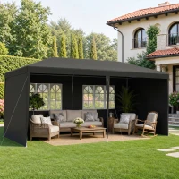 Outsunny 6 x 3 m Party Tent Gazebo - Outdoor Patio Canopy Shelter with Windows and Side Panels, Dark Grey(m-2)