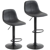 HOMCOM Lot de 2 tabourets de bar, chaises de bar hauteur réglable, dossier et repose-pieds, pivotant 360°, pieds en acier, noir(m-1)
