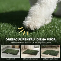PawHut Covoraș din Iarbă pentru Câini cu Tavă, 76 x 50,5 cm, Verde(m-4)
