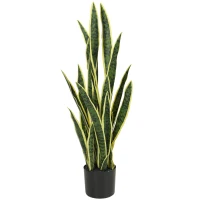 Outsunny Sanseveria Artificiale in Vaso da Esterno e Interno con 21 Foglie Modellabili, Ø20x90 cm(m-11)