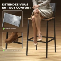 HOMCOM Lot de 2 tabourets de bar, chaises de bar, assise 72,5H cm, dossier et repose-pieds, pieds en métal, brun rustique(m-5)