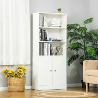 HOMCOM Estantería Librería con 3 Compartimentos Abiertos y 1 Armario con Estante Ajustable Almacenaje para Salón Estudio 70x29,5x167 cm Blanco(m-2)