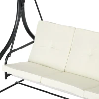 Outsunny 3 Seater Garden Swing Chair, 2 in 1 Convertible Patio Swing Seat Bed with Adjustable Canopy, Cushions and Metal Frame, Outdoor Hammock Bench Chair for Balcony, Terrace, Cream White(m-11)