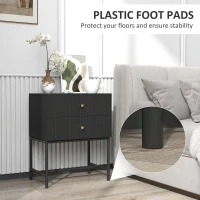 HOMCOM Elegant Two-Drawer Bedside Table - Black(m-6)