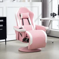 HOMCOM Manual Recliner Armchair PU Leather Lounge Chair w Adjustable Leg Rest, 135° Reclining Function, 360° Swivel, Pink(m-10)